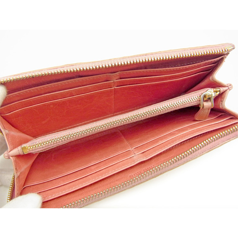 Miu Miu Long Wallet L-Shaped Matelasse Pink T033 - image 3